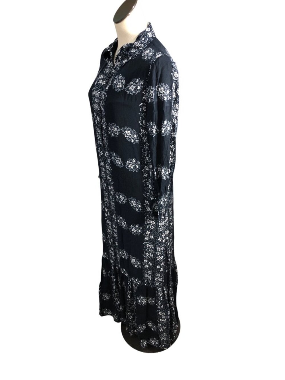 Hyacinth House Tuckernuck Floral Miller Dress Womens XS Navy Long Sleeve Maxi - Picture 11 of 16